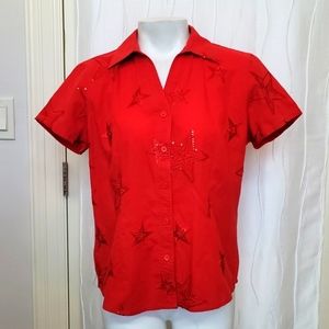 Vintage Lemon Grass Red Sequin Star Button Top